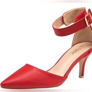 Vostey Red Ankle Strap Heels NWT Size 11 Holiday Wear Ready